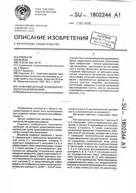 Уравновешенный кривошипно-ползунный механизм (патент 1802244)