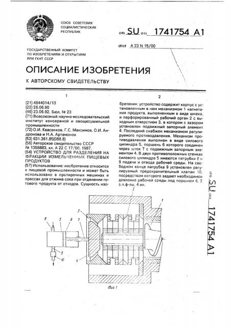 Устройство для разделения на фракции измельченных пищевых продуктов (патент 1741754)