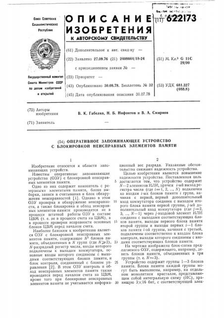 Оперативное запоминающее устройство с блокировкой неисправных элементов памяти (патент 622173)