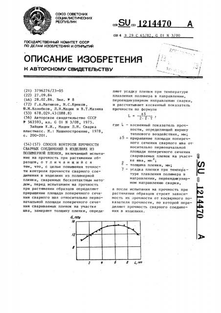 Способ контроля прочности сварных соединений в изделиях из полимерной пленки (патент 1214470)
