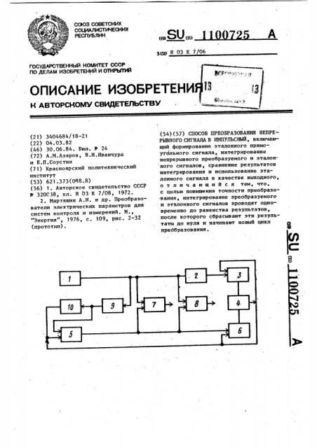 Способ преобразования непрерывного сигнала в импульсный (патент 1100725)