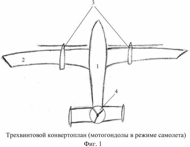 Трехвинтовой конвертоплан (патент 2656957)