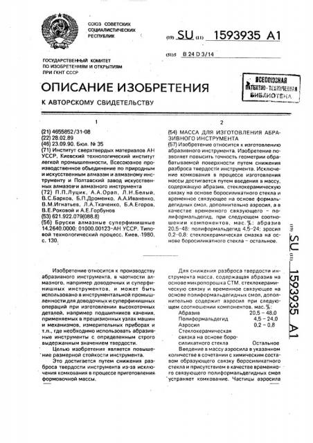 Масса для изготовления абразивного инструмента (патент 1593935)