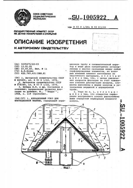 Аэрационный узел для флотационной машины (патент 1005922)