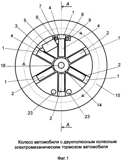 Двухполюсный колесный электромеханический тормоз автомобиля (патент 2634500)