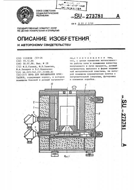 Печь для выращивания кристаллов (патент 273781)