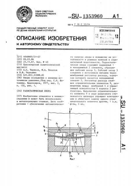 Газостатическая опора (патент 1353960)