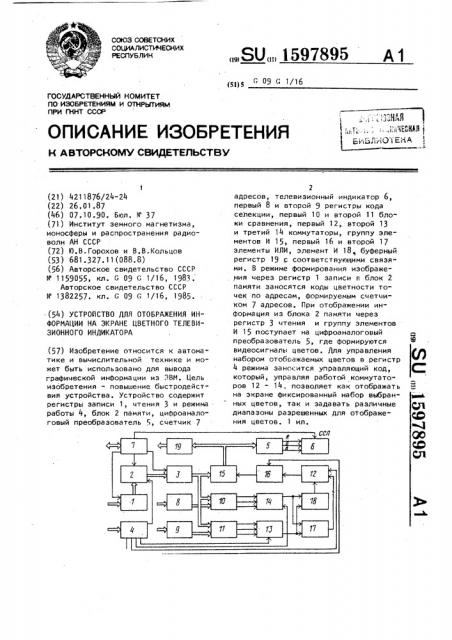 Устройство для отображения информации на экране телевизионного индикатора (патент 1597895)