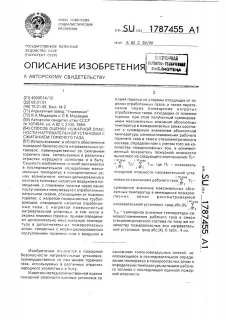 Способ оценки пожарной опасности нагревательной установки с сжиганием горючего газа (патент 1787455)