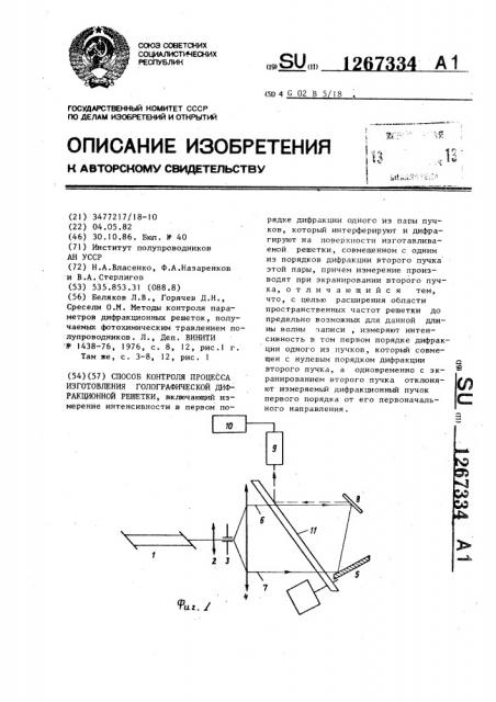 Способ контроля процесса изготовления голографической дифракционной решетки (патент 1267334)