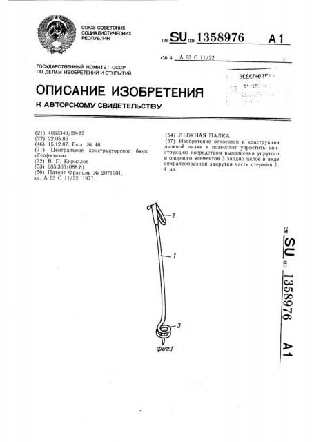 Лыжная палка (патент 1358976)