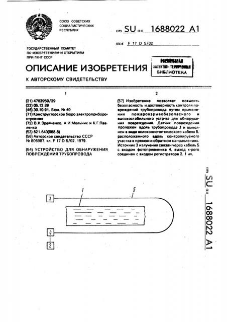 Устройство для обнаружения повреждения трубопровода (патент 1688022)