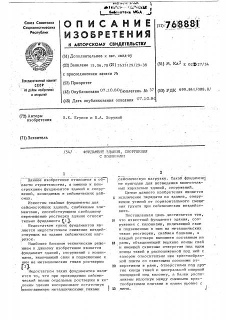 Фундамент здания, сооружения с колоннами (патент 768881)
