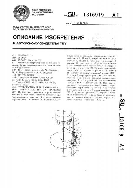 Устройство для запечатывания термопластичных пакетов (патент 1316919)