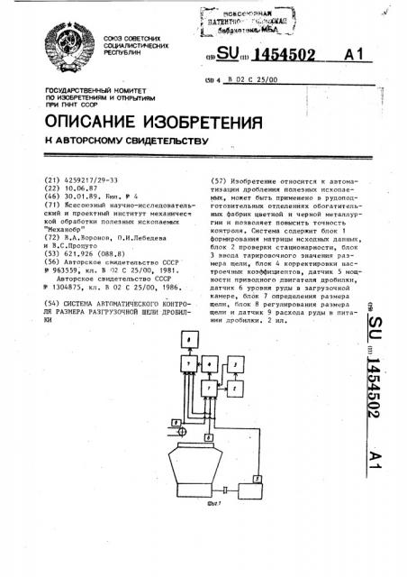 Система автоматического контроля размера разгрузочной щели дробилки (патент 1454502)