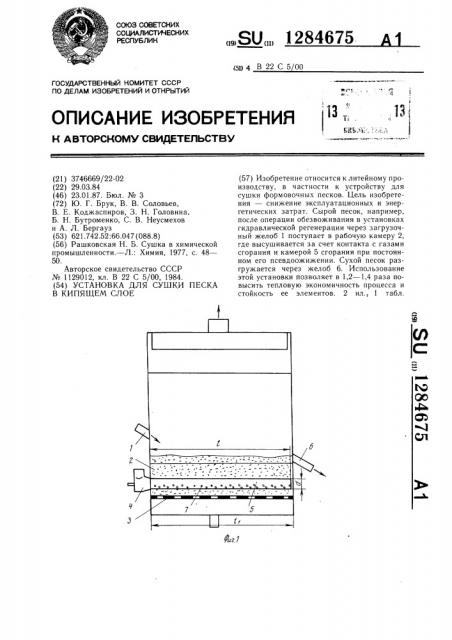 Установка для сушки песка в кипящем слое (патент 1284675)