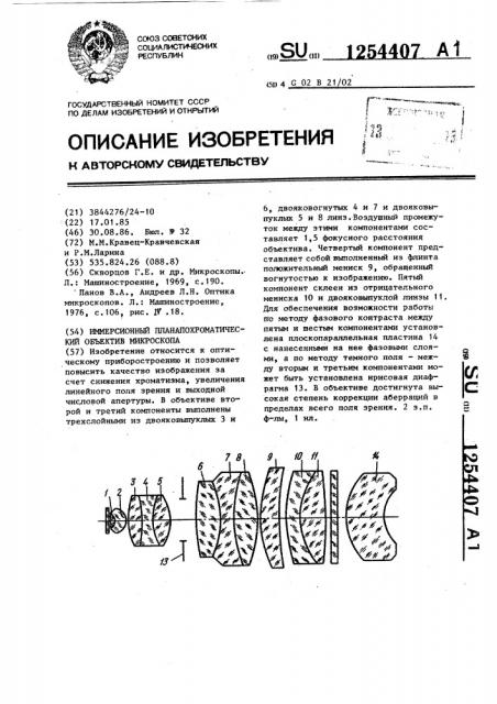 Иммерсионный планапохроматический объектив микроскопа (патент 1254407)