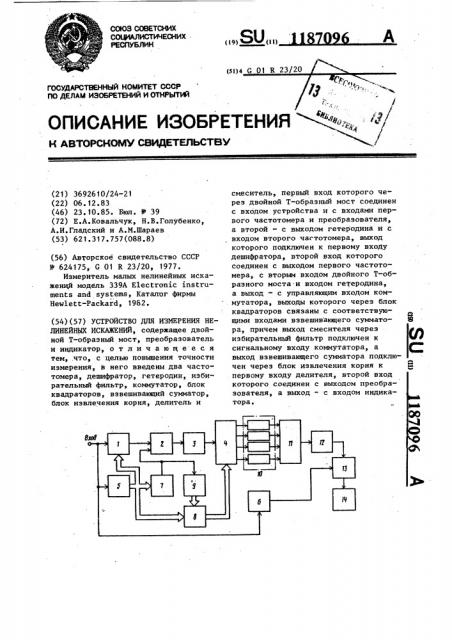 Устройство для измерения нелинейных искажений (патент 1187096)