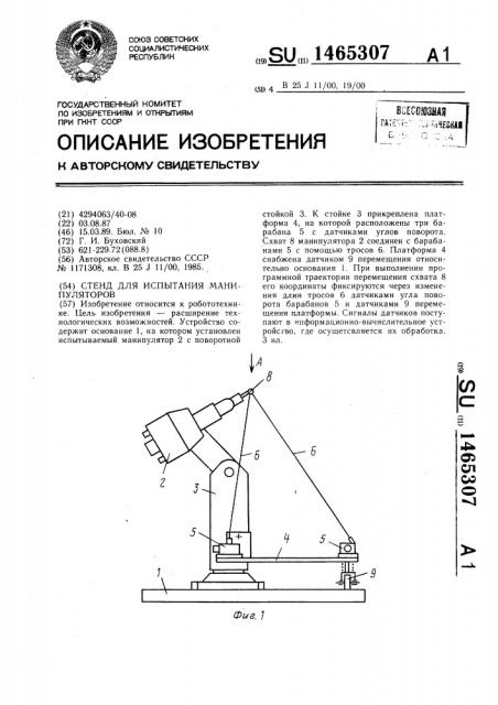 Стенд для испытания манипуляторов (патент 1465307)