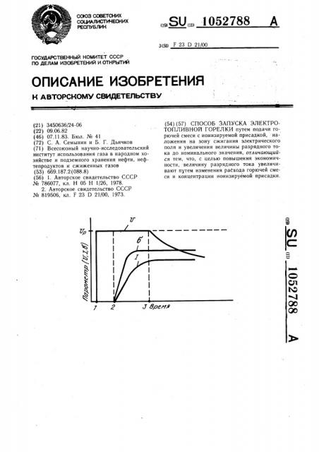 Способ запуска электротопливной горелки (патент 1052788)