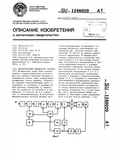 Дисперсионный анализатор спектра (патент 1246020)