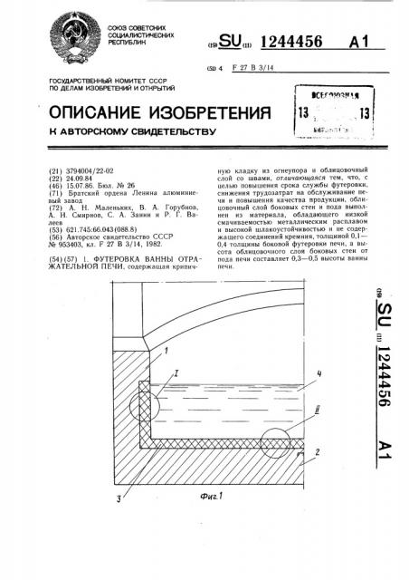 Футеровка ванны отражательной печи (патент 1244456)