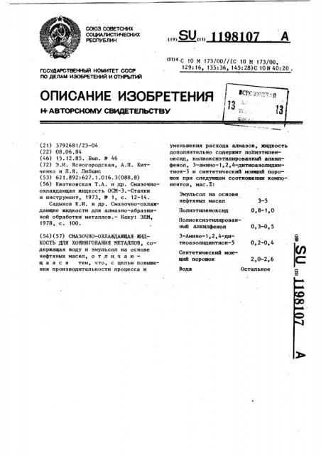 Смазочно-охлаждающая жидкость для хонингования металлов (патент 1198107)