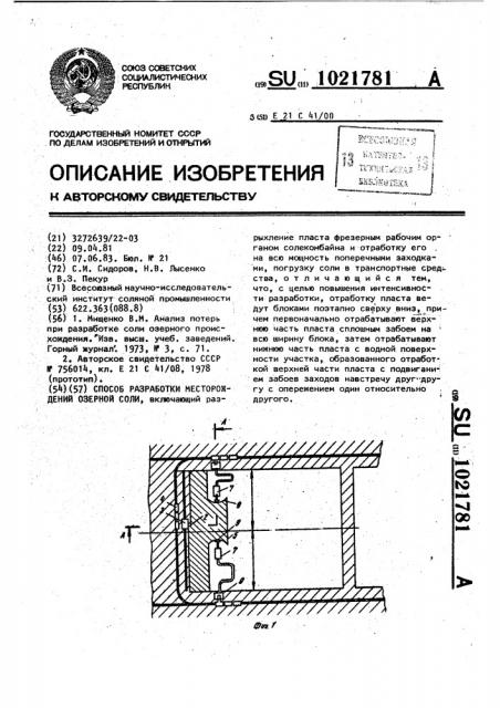 Способ разработки месторождений озерной соли (патент 1021781)