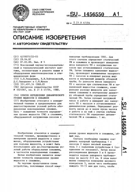 Способ определения динамического уровня жидкости в скважине (патент 1456550)