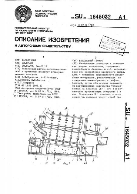 Барабанный грохот (патент 1645032)