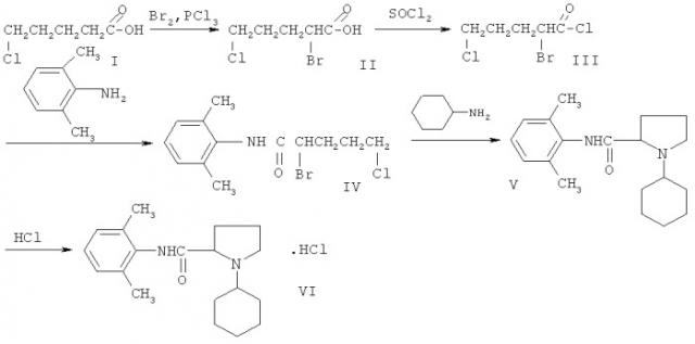 2,6-диметиланилид n-циклогексилпирролидин-2-карбоновой кислоты гидрохлорид, проявляющий активность при поверхностной, инфильтрационной и проводниковой анестезии (патент 2504538)