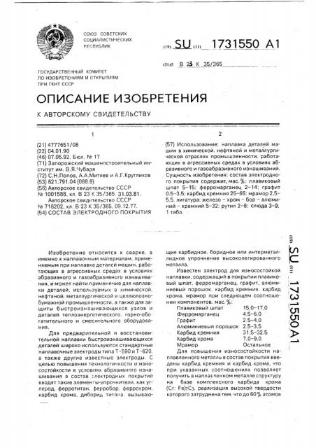 Состав электродного покрытия (патент 1731550)