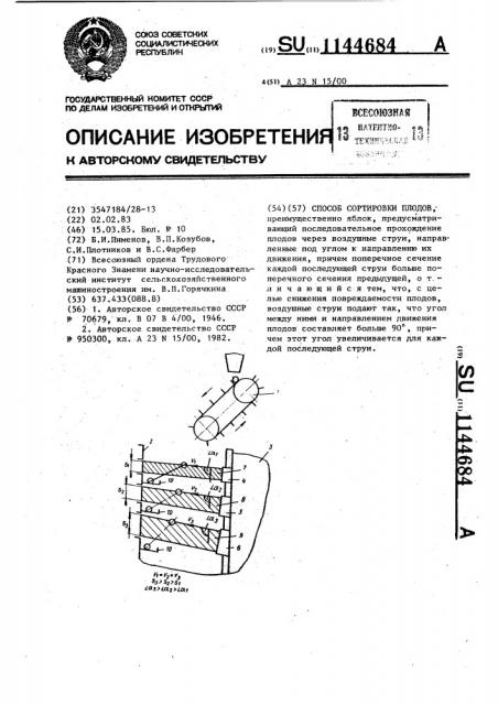 Способ сортировки плодов (патент 1144684)