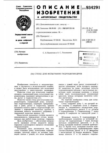 Стенд для испытания гидроцилиндров (патент 934291)