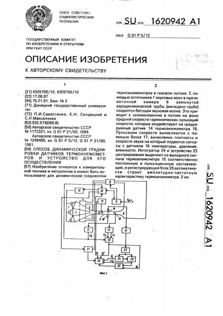 Способ динамический градуировки датчиков термоанемометров и устройство для его осуществления (патент 1620942)