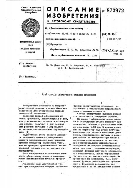 Способ обнаружения шумовых процессов (патент 872972)