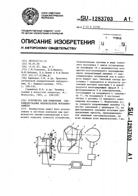 Устройство для измерения светопропускания видоискателя фотокинокамеры (патент 1283703)