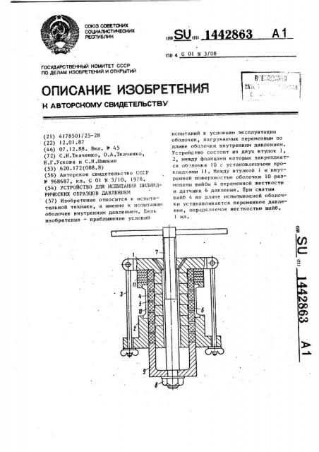 Устройство для испытания цилиндрических образцов давлением (патент 1442863)