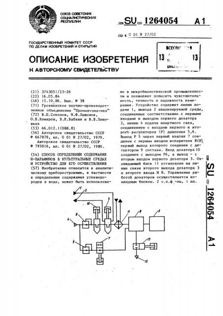 Способ определения содержания @ - парафинов в культуральных средах и устройство для его осуществления (патент 1264054)