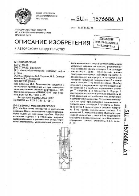 Съемная мостовая пробка (патент 1576686)