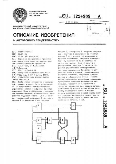 Устройство для формирования серий импульсов (патент 1224989)