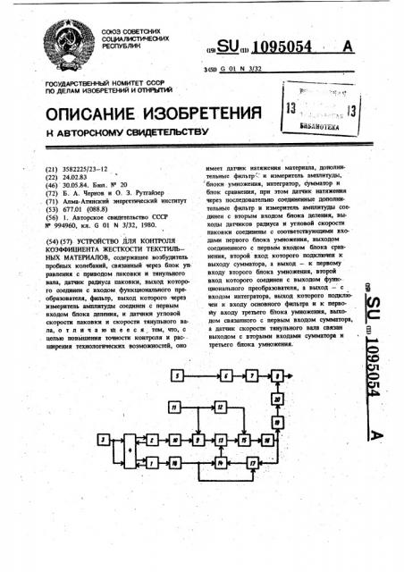 Устройство для контроля коэффициента жесткости текстильных материалов (патент 1095054)