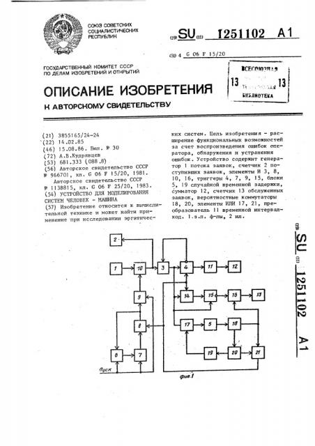 Устройство для моделирования систем человек-машина (патент 1251102)