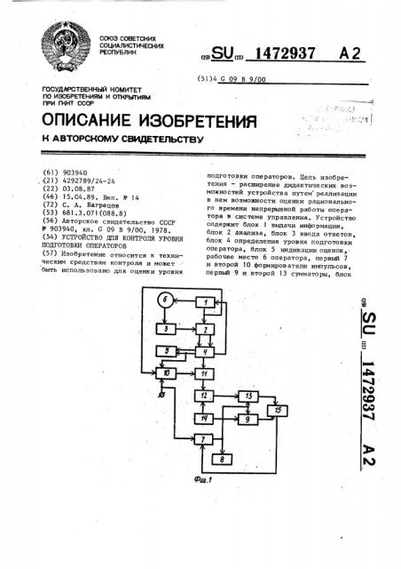 Устройство для контроля уровня подготовки операторов (патент 1472937)