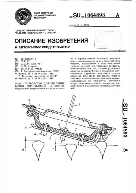 Устройство для удаления ботвы корнеплодов на корню (патент 1064893)