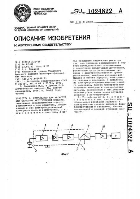 Устройство для регистрации сигналов акустической эмиссии (патент 1024822)