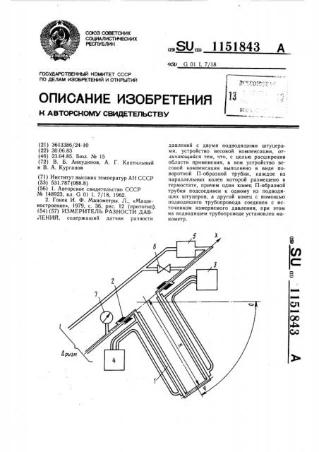 Измеритель разности давлений (патент 1151843)