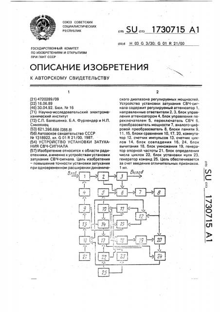 Устройство установки затухания свч-сигнала (патент 1730715)