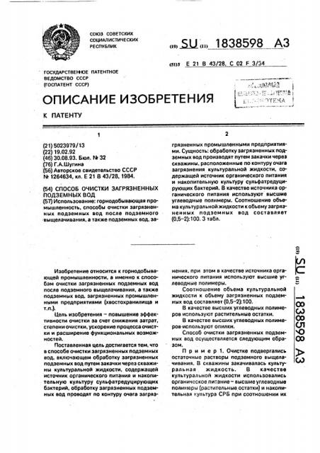 Способ очистки загрязненных подземных вод (патент 1838598)