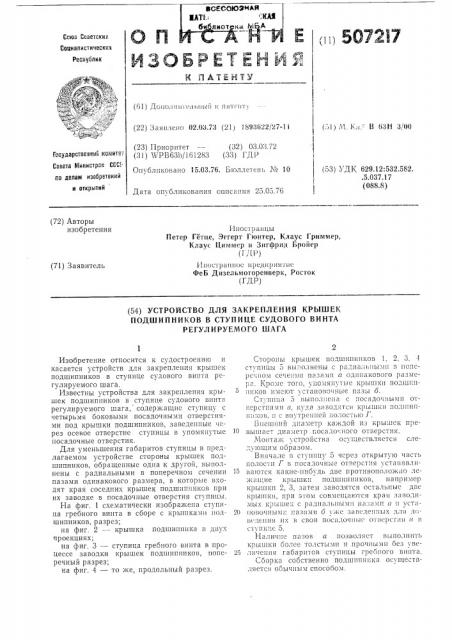 Устройство для закрепления крышек подшипников в ступице судового винта регулируемого шага (патент 507217)